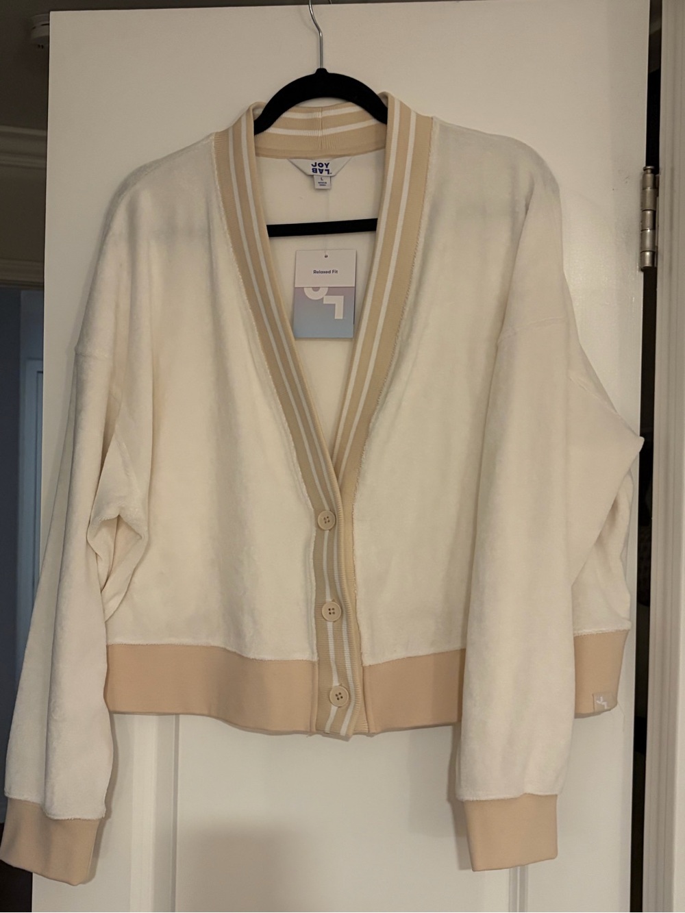 JoyLab White & Beige Striped Relaxed Cardigan NWT
